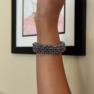 Blue Beaded Bracelet with Multicolor Accents
